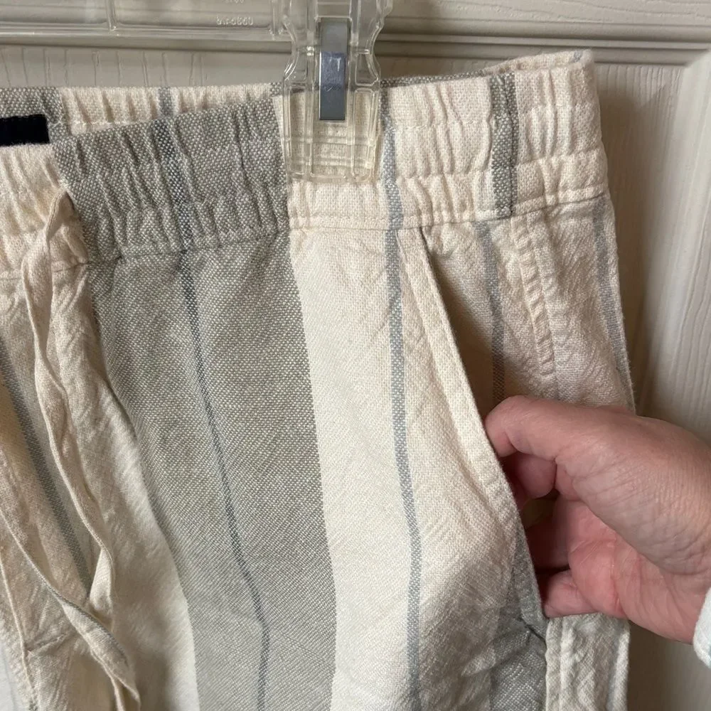Abercrombie Men lightweight Striped Cream linen cotton blend drawstring Shorts M